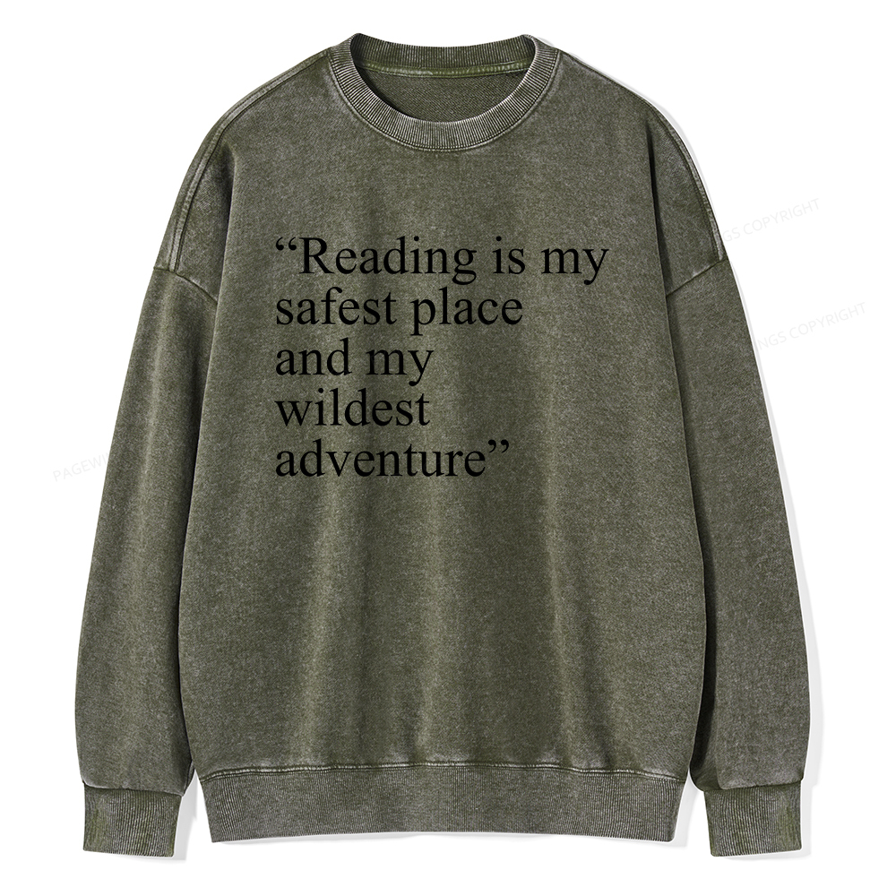  Pagewings Reading Is My Safest Place Unisex Washed Sweatshirt