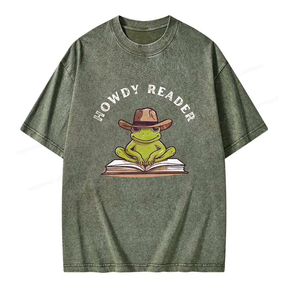 Pagewings Howdy Reader Frog Unisex Washed T-shirt