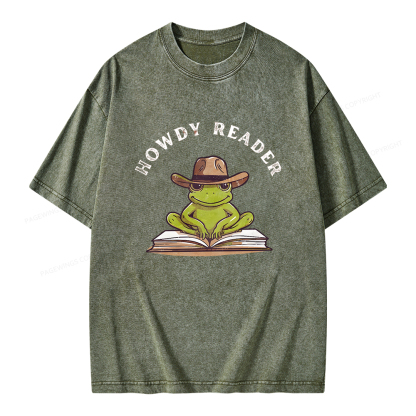 Pagewings Howdy Reader Frog Unisex Washed T-shirt