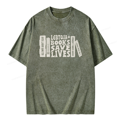 Pagewings LGBTQIA Books Save Lives Unisex Washed T-shirt