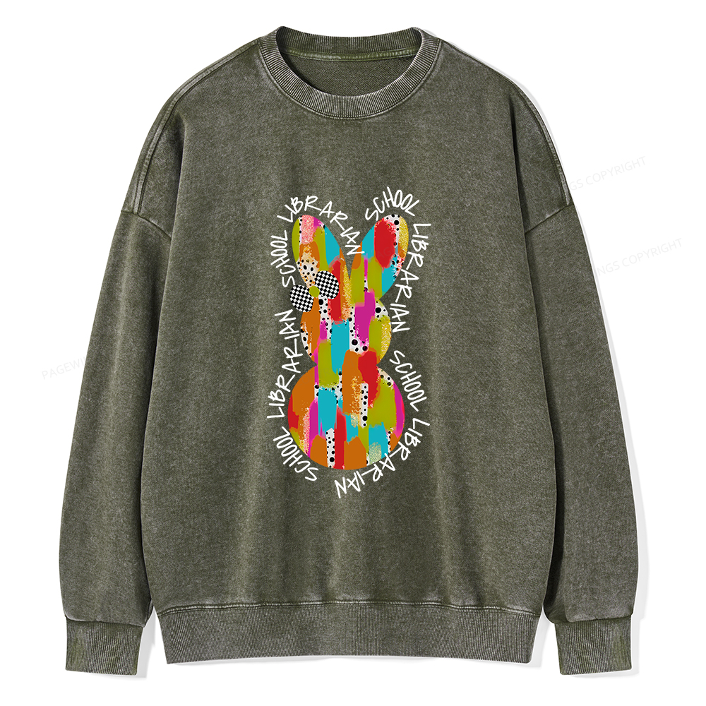 Pagewings Easter Bunny School Librarian Unisex Washed Sweatshirt