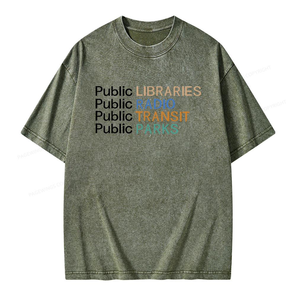 Pagewings Public Libraries Radio Transit Parks Unisex Washed T-shirt