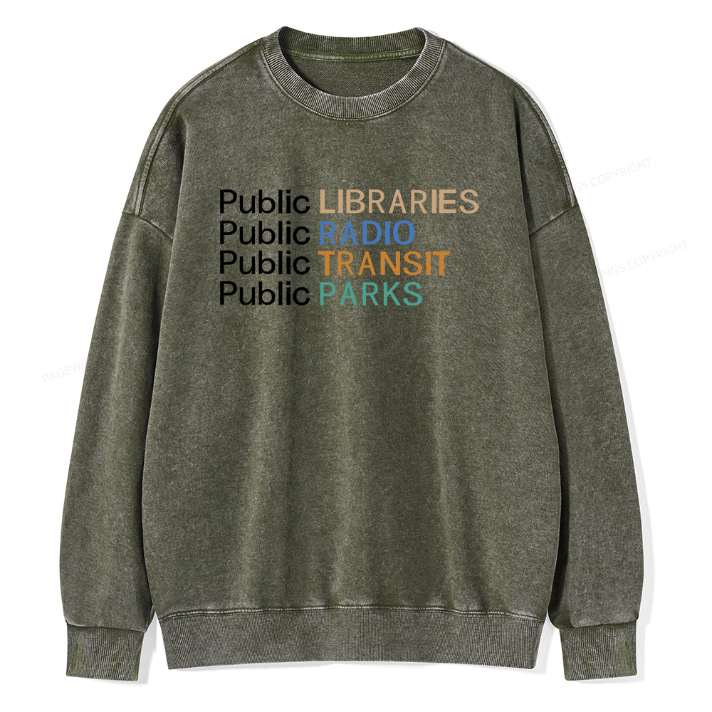 Pagewings Public Libraries Radio Transit Parks Unisex Washed Sweatshirt