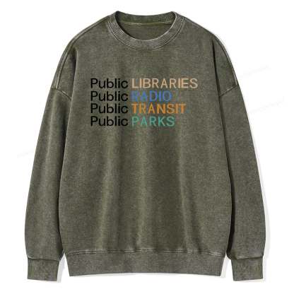 Pagewings Public Libraries Radio Transit Parks Unisex Washed Sweatshirt