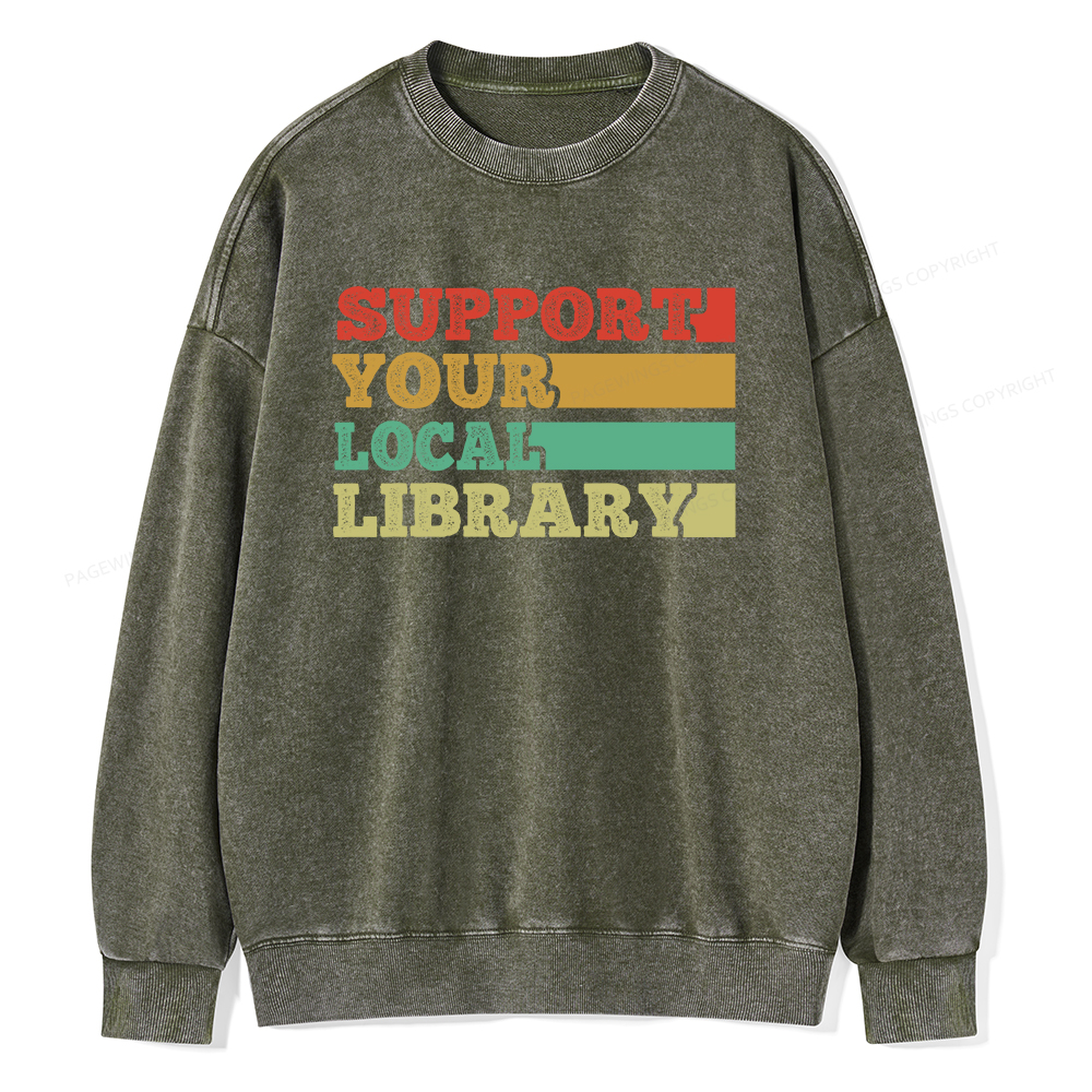 Pagewings Support Your Local Library Unisex Washed Sweatshirt