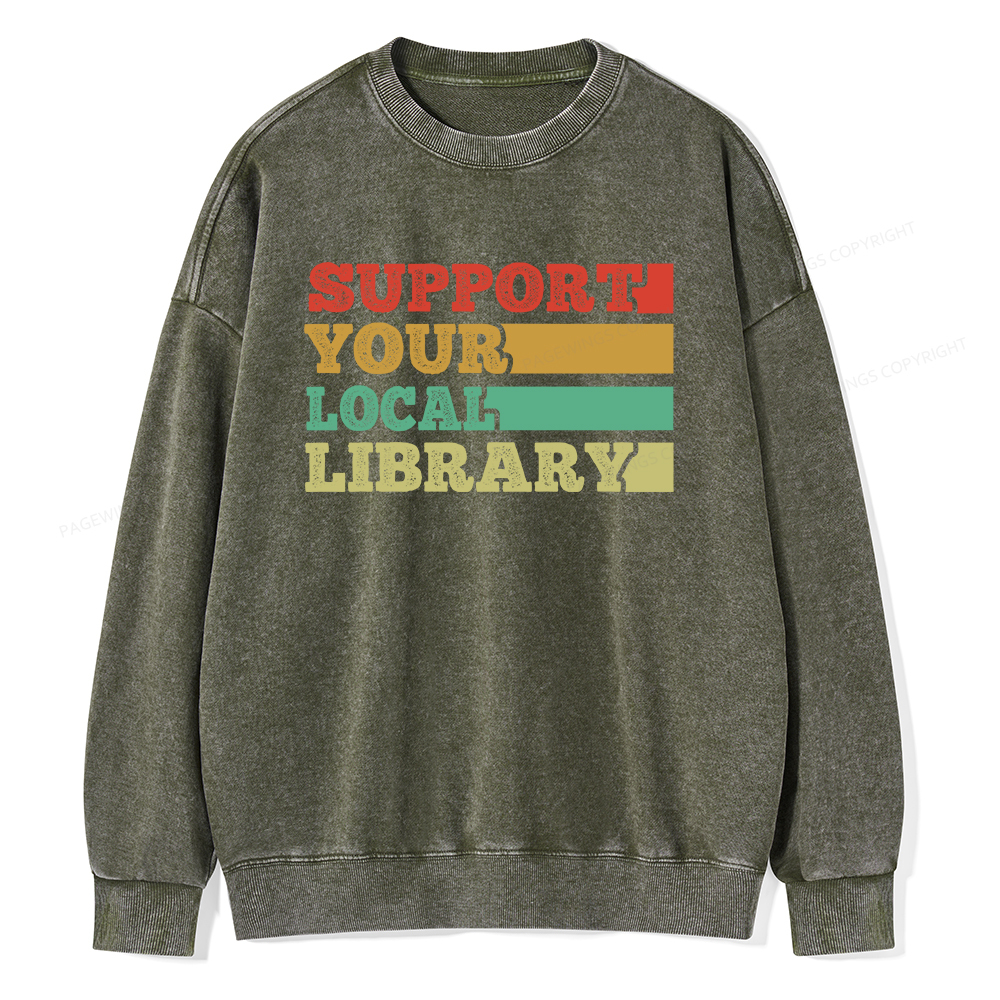 Pagewings Support Your Local Library Unisex Washed Sweatshirt