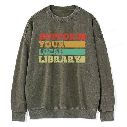 Pagewings Support Your Local Library Unisex Washed Sweatshirt