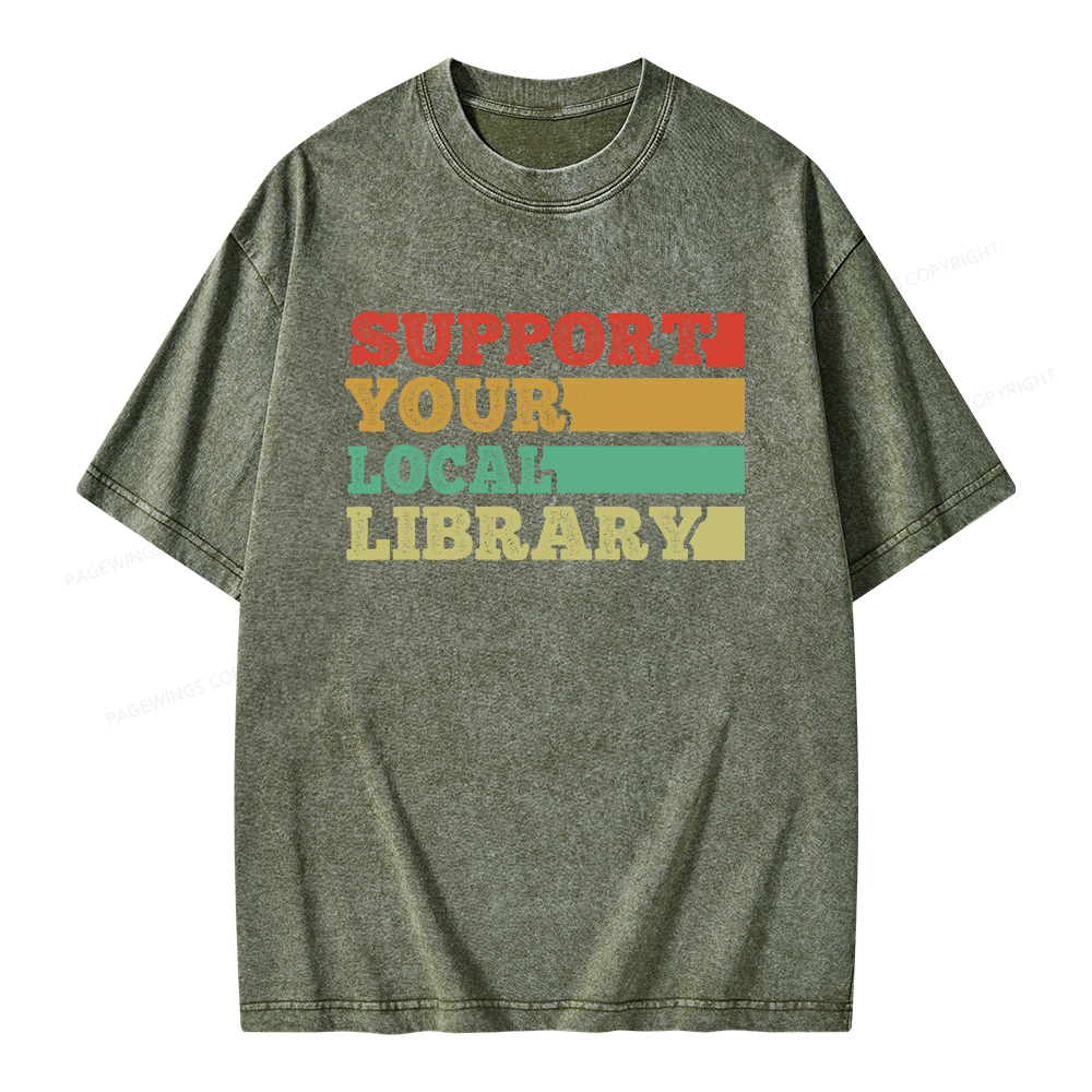 Pagewings Support Your Local Library Unisex Washed T-shirt
