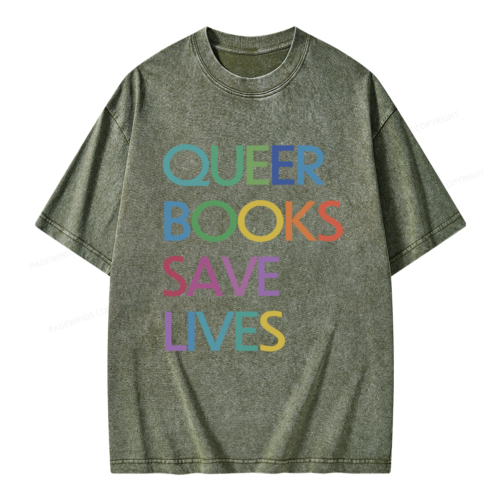 Pagewings Queer Books Save Lives Unisex Washed T-shirt