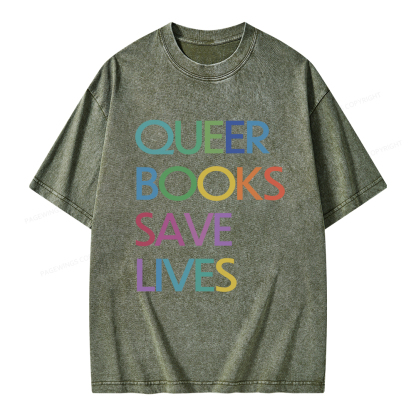 Pagewings Queer Books Save Lives Unisex Washed T-shirt
