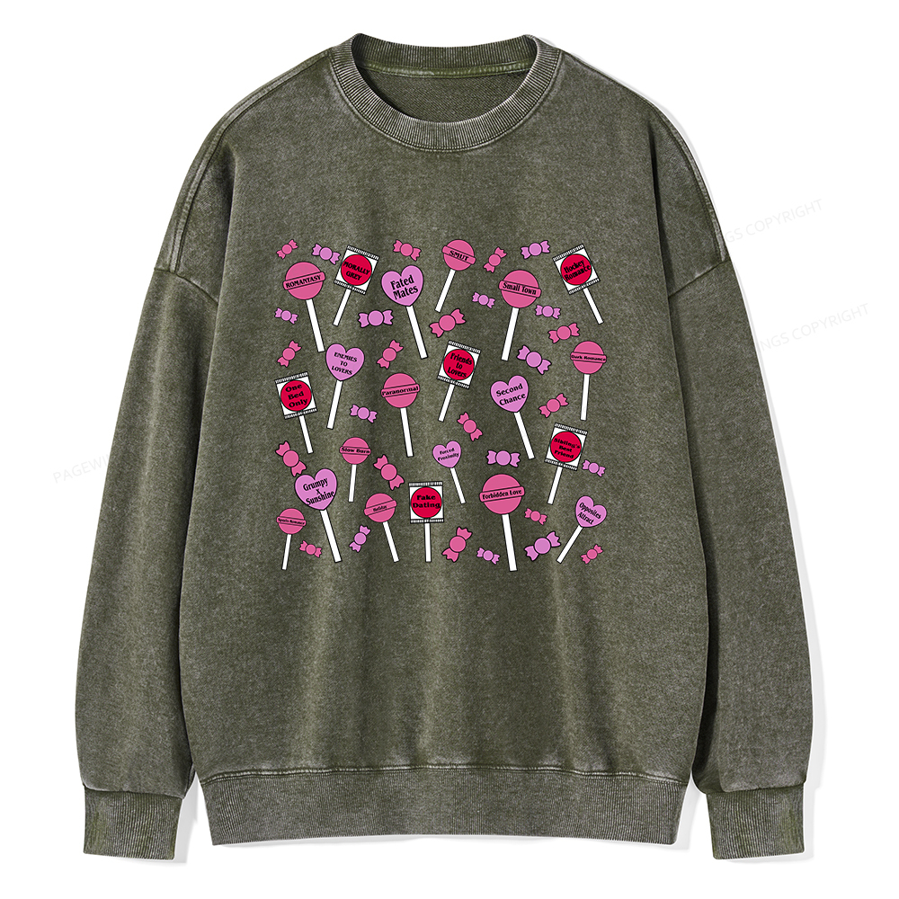 Pagewings Cute Candy-Themed Bookish Unisex Washed Sweatshirt