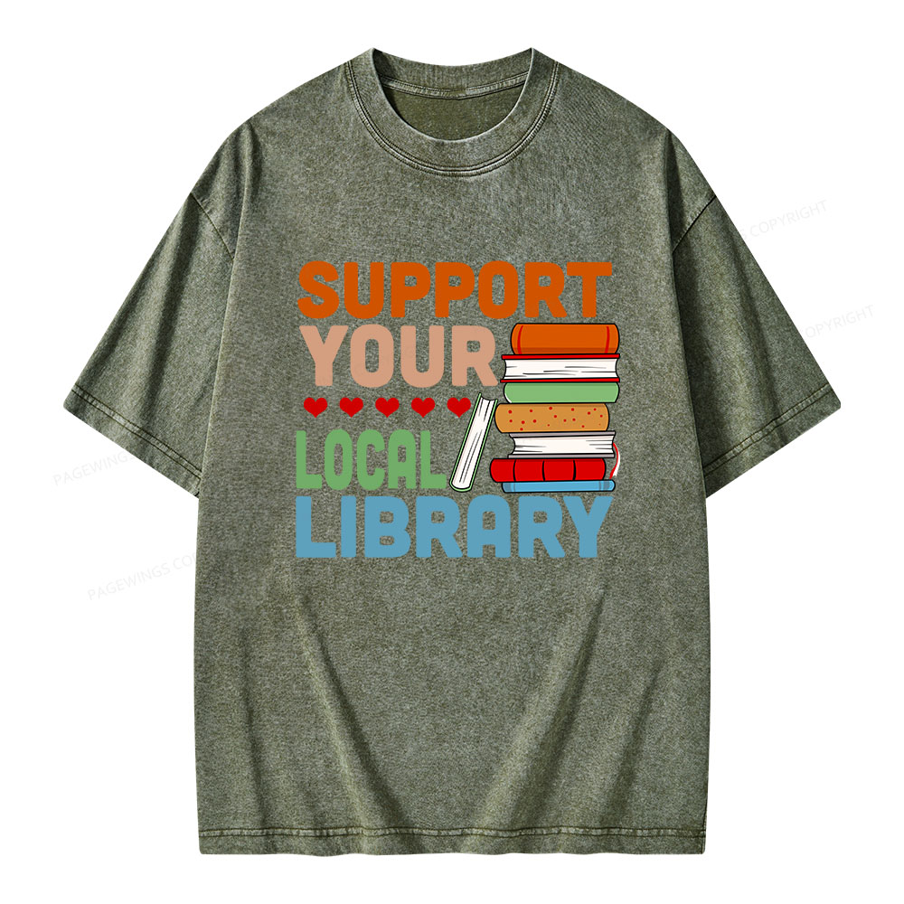 Pagewings Support Your Local Library Unisex Washed T-shirt