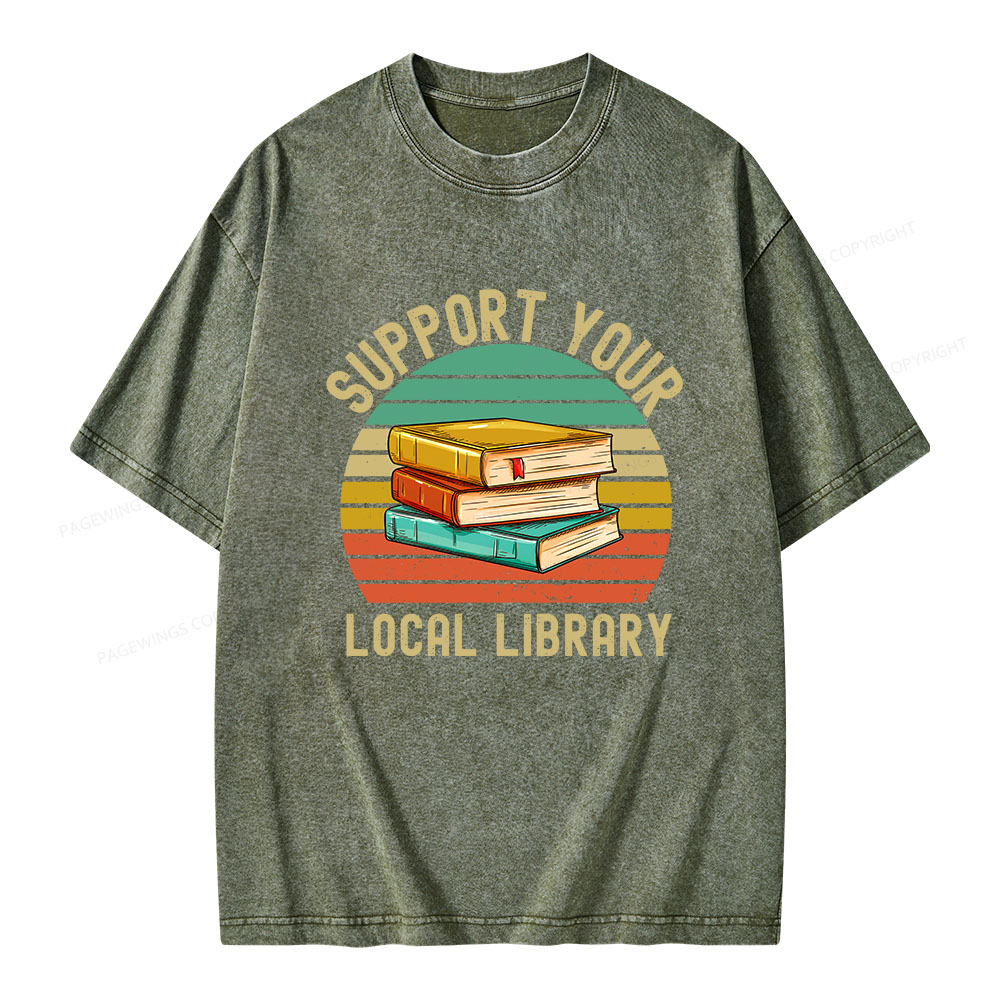 Pagewings Support Your Local Library  Unisex Washed T-shirt