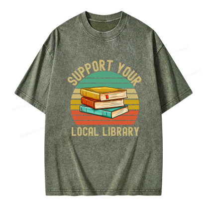 Pagewings Support Your Local Library  Unisex Washed T-shirt