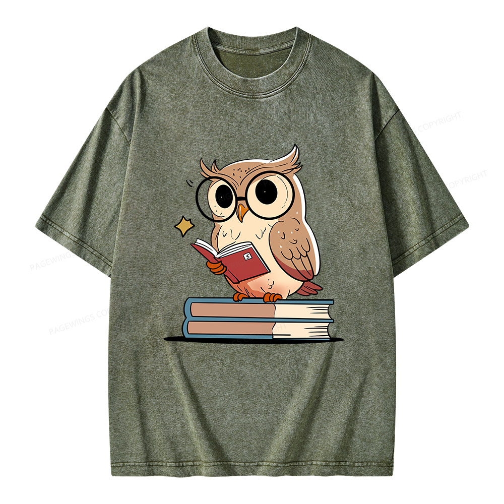 Pagewings The Owl Reader Unisex Washed T-shirt