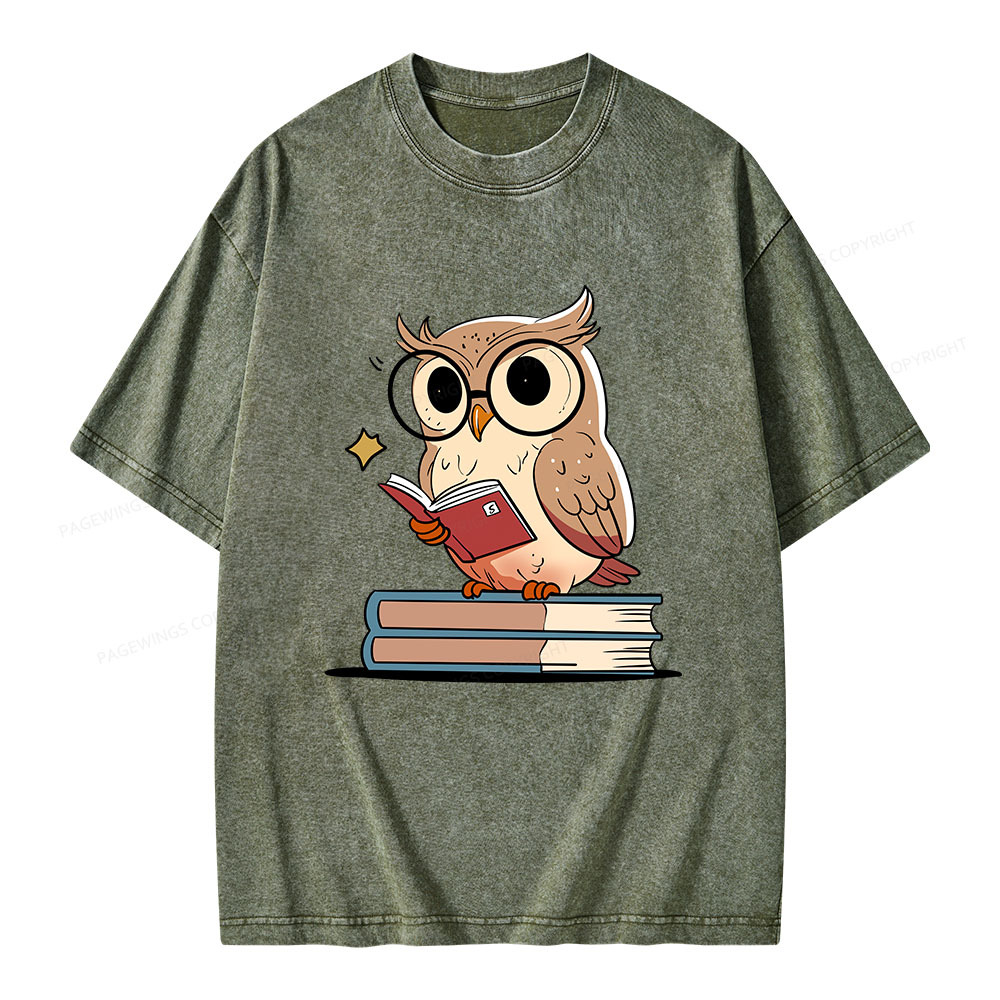 Pagewings The Owl Reader Unisex Washed T-shirt