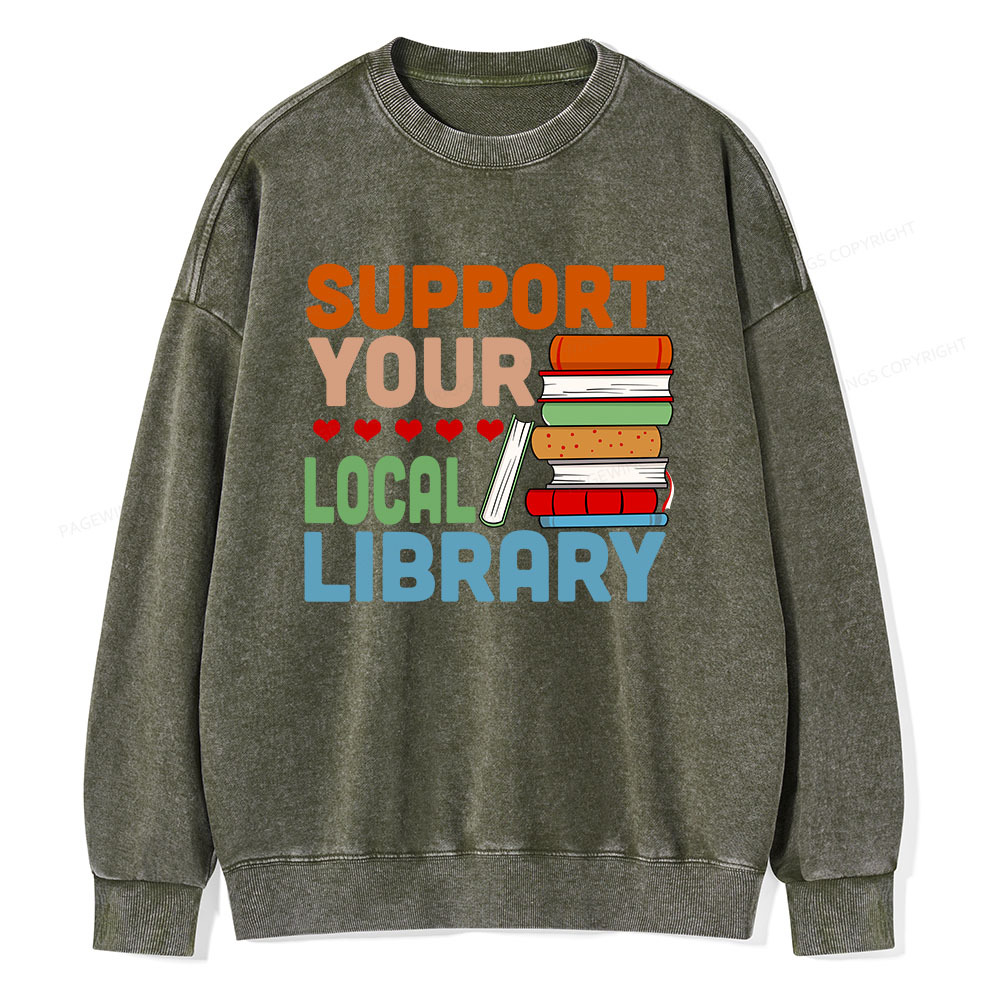 Pagewings Support Your Local Library Unisex Washed Sweatshirt