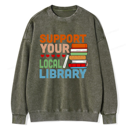 Pagewings Support Your Local Library Unisex Washed Sweatshirt