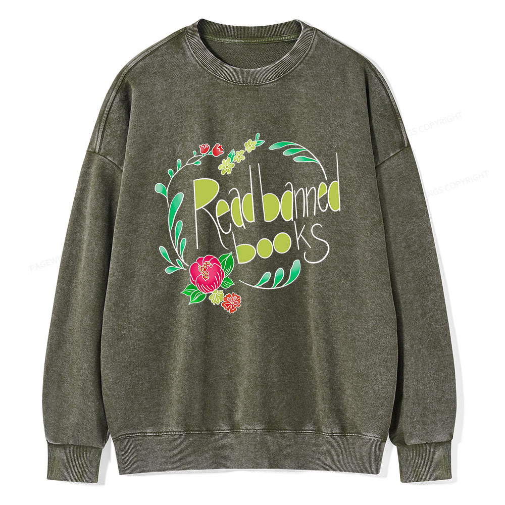 Pagewings Read Banned Books Unisex Washed Sweatshirt