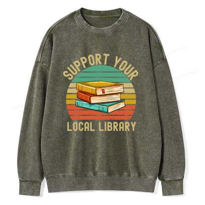 Pagewings Support Your Local Library Unisex Washed Sweatshirt