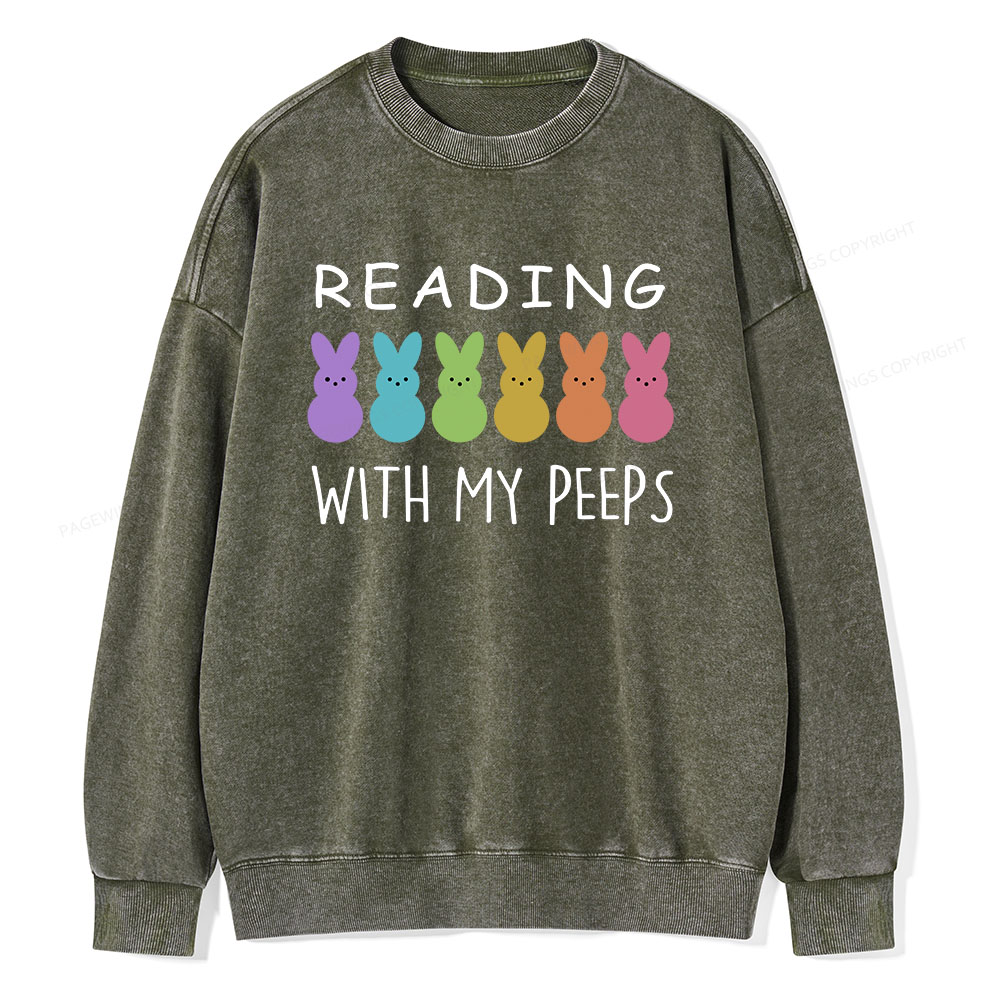 Pagewings Reading With My Peeps Unisex Washed Sweatshirt