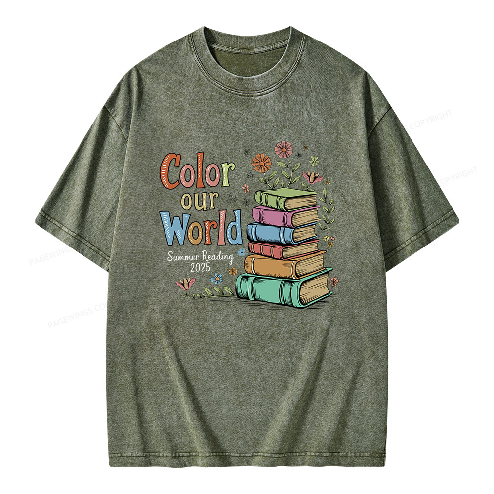 Pagewings Color Our World Summer Reading Unisex Washed T-shirt