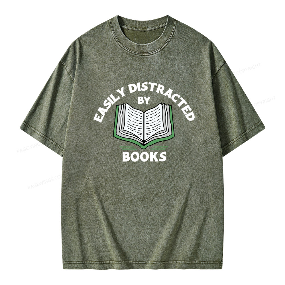 Pagewings Easily Distracted By Books  Unisex Washed T-shirt
