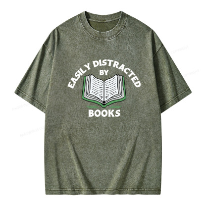 Pagewings Easily Distracted By Books  Unisex Washed T-shirt