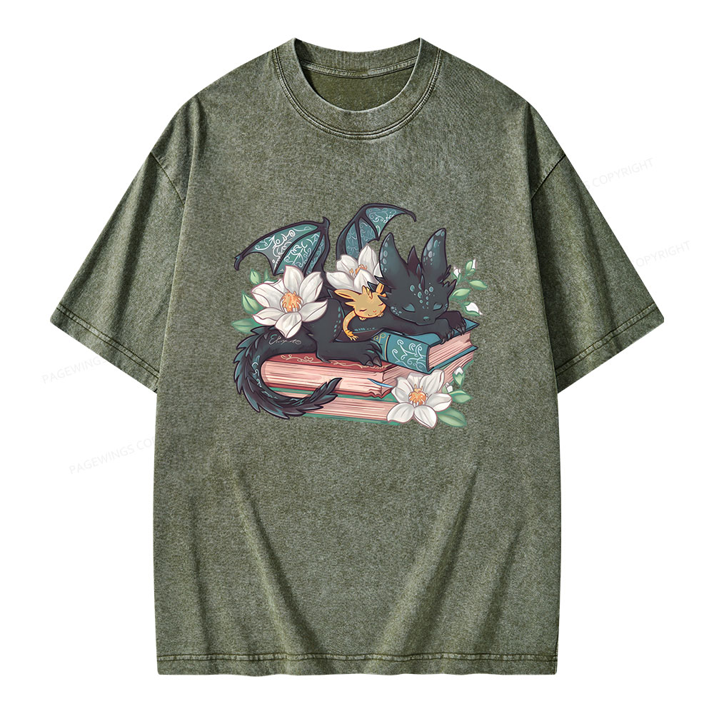 Pagewings Fantasy Book Dragon Unisex Washed T-shirt