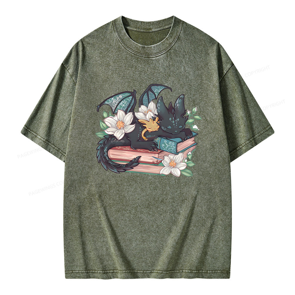 Pagewings Fantasy Book Dragon Unisex Washed T-shirt