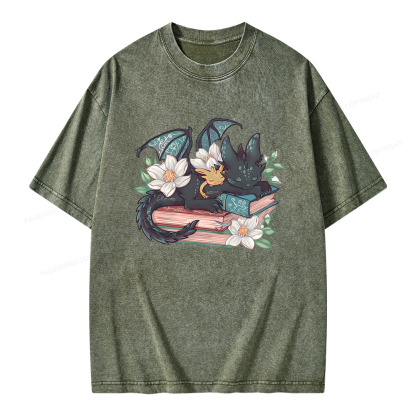 Pagewings Fantasy Book Dragon Unisex Washed T-shirt