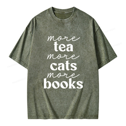 Pagewings More Tea More Cats More Books Unisex Washed T-shirt