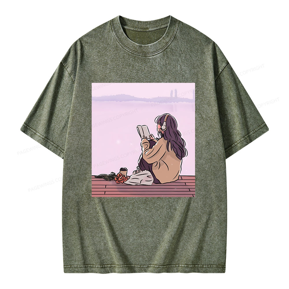 Pagewings A Girl Who Loves To Read Unisex Washed T-shirt