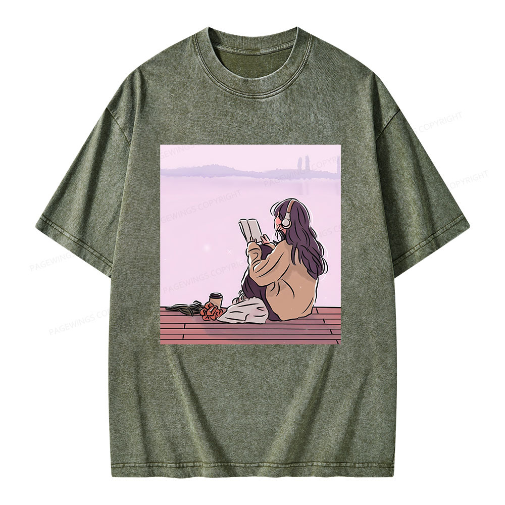 Pagewings A Girl Who Loves To Read Unisex Washed T-shirt
