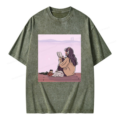 Pagewings A Girl Who Loves To Read Unisex Washed T-shirt