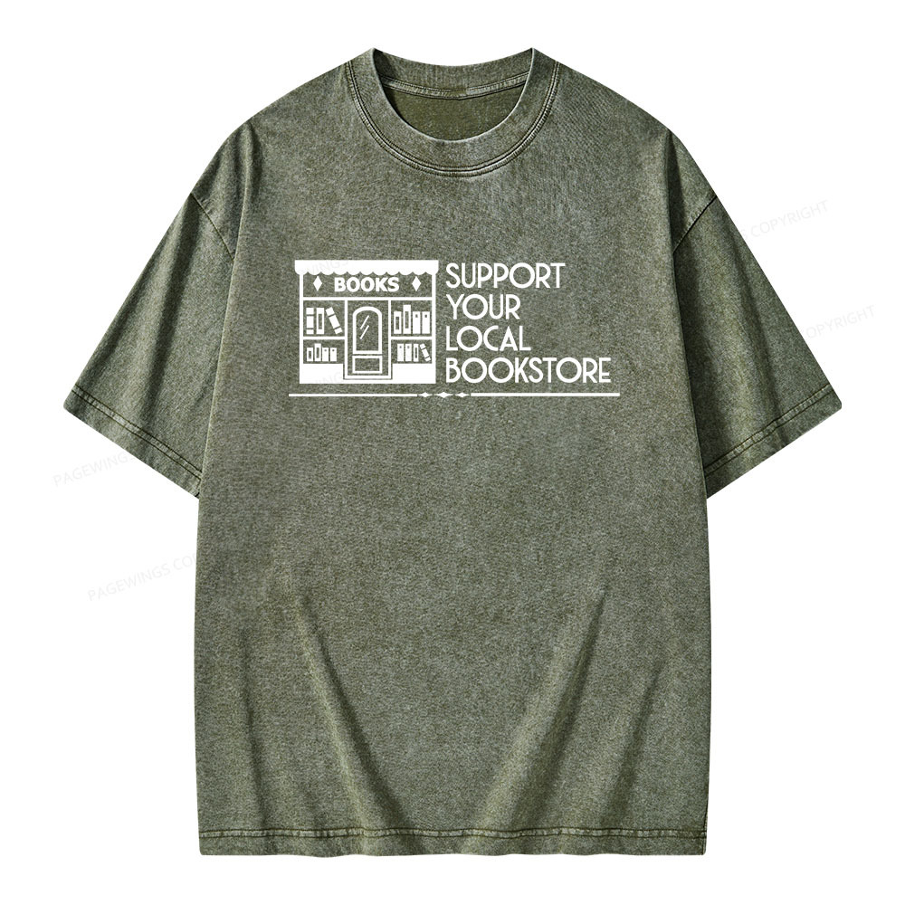 Pagewings Support Your Local Bookstore Unisex Washed T-shirt