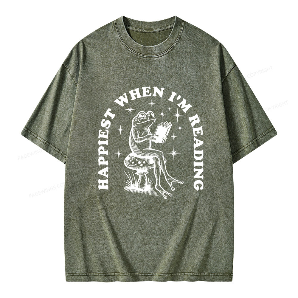 Pagewings Happiest When Reading Unisex Washed T-shirt
