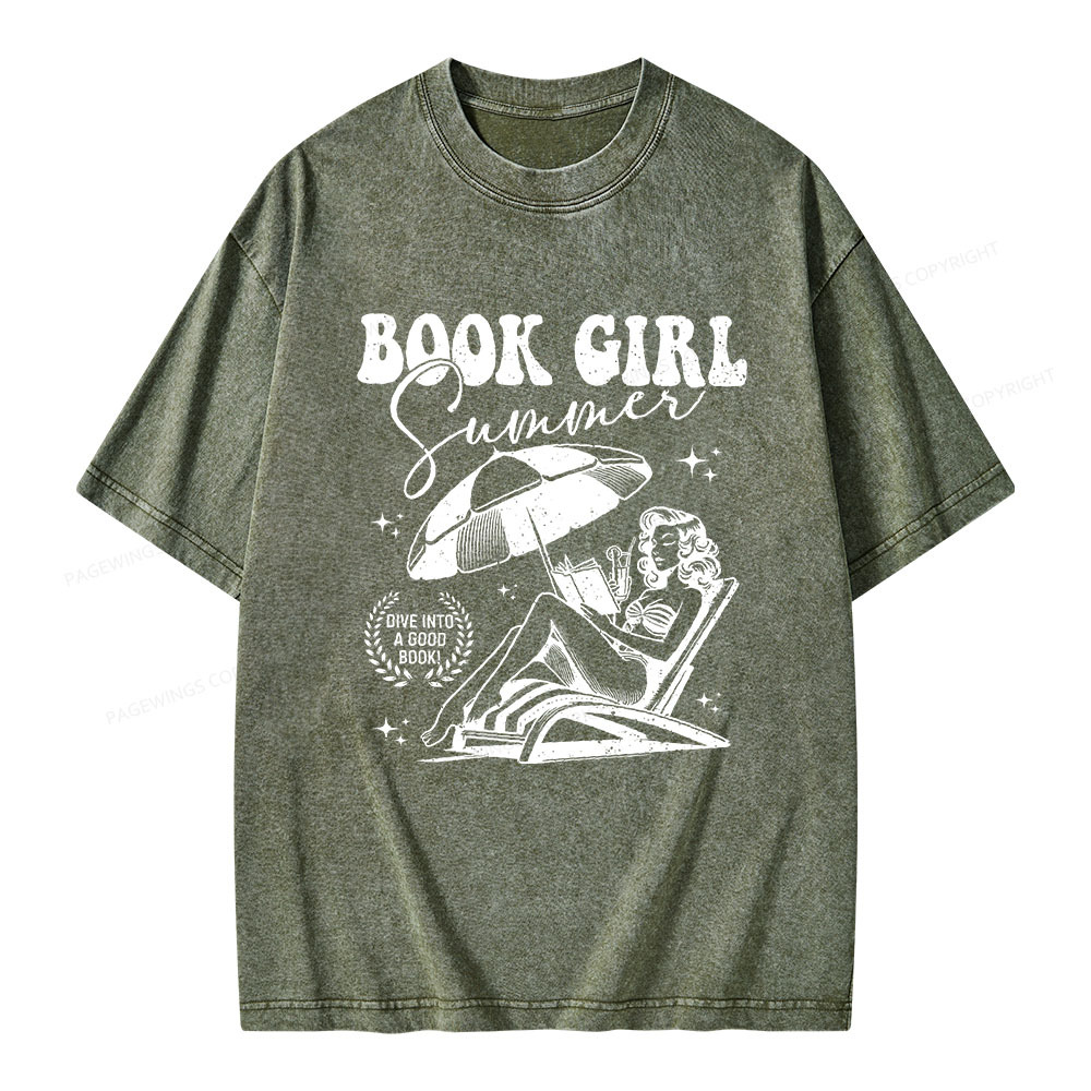Pagewings Book Girl Summer Unisex Washed T-shirt