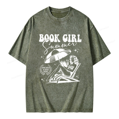 Pagewings Book Girl Summer Unisex Washed T-shirt