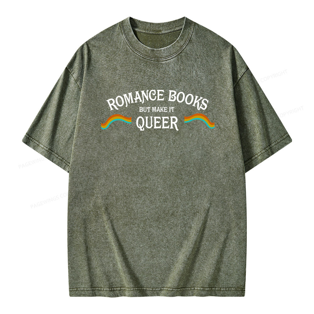 Pagewings Romance Books But Make It Queer Unisex Washed T-shirt