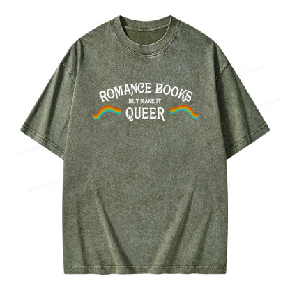 Pagewings Romance Books But Make It Queer Unisex Washed T-shirt