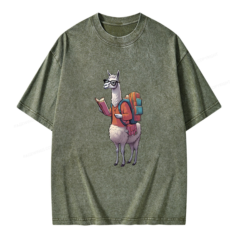 Pagewings Librarian Llama Unisex Washed T-shirt