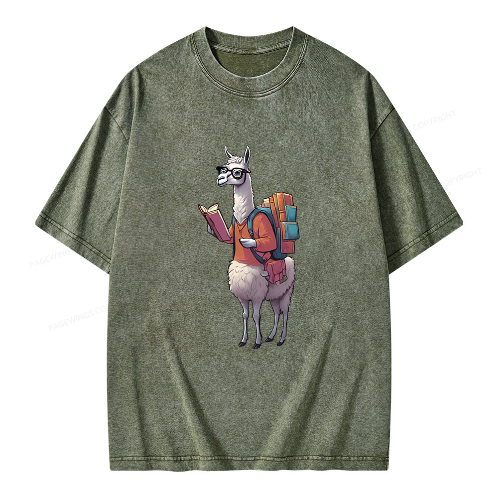 Pagewings Librarian Llama Unisex Washed T-shirt