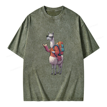 Pagewings Librarian Llama Unisex Washed T-shirt