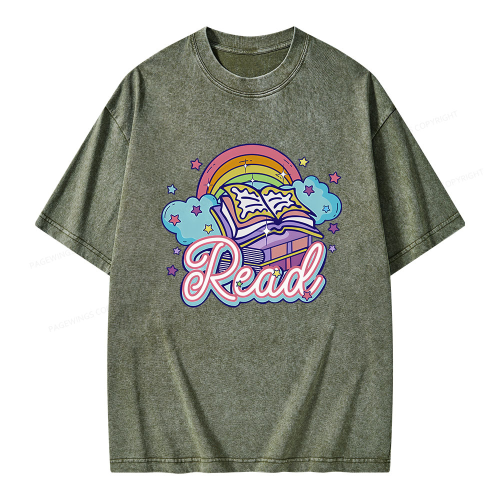 Pagewings Rainbow Book Lover Unisex Washed T-shirt