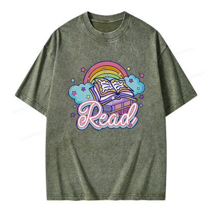 Pagewings Rainbow Book Lover Unisex Washed T-shirt