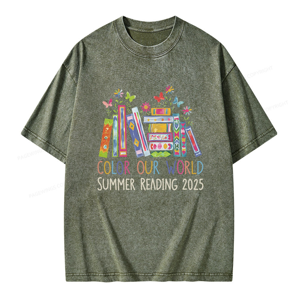 Pagewings Color Our World Summer Reading 2025 Unisex Washed T-shirt