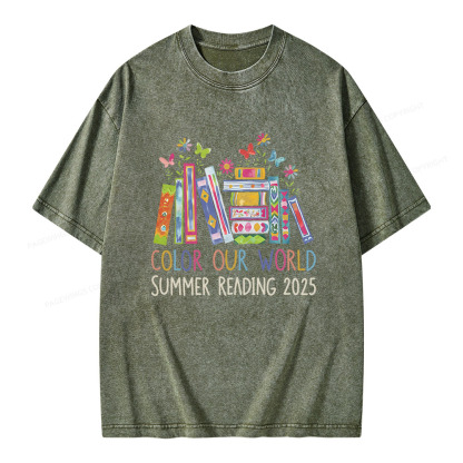 Pagewings Color Our World Summer Reading 2025 Unisex Washed T-shirt