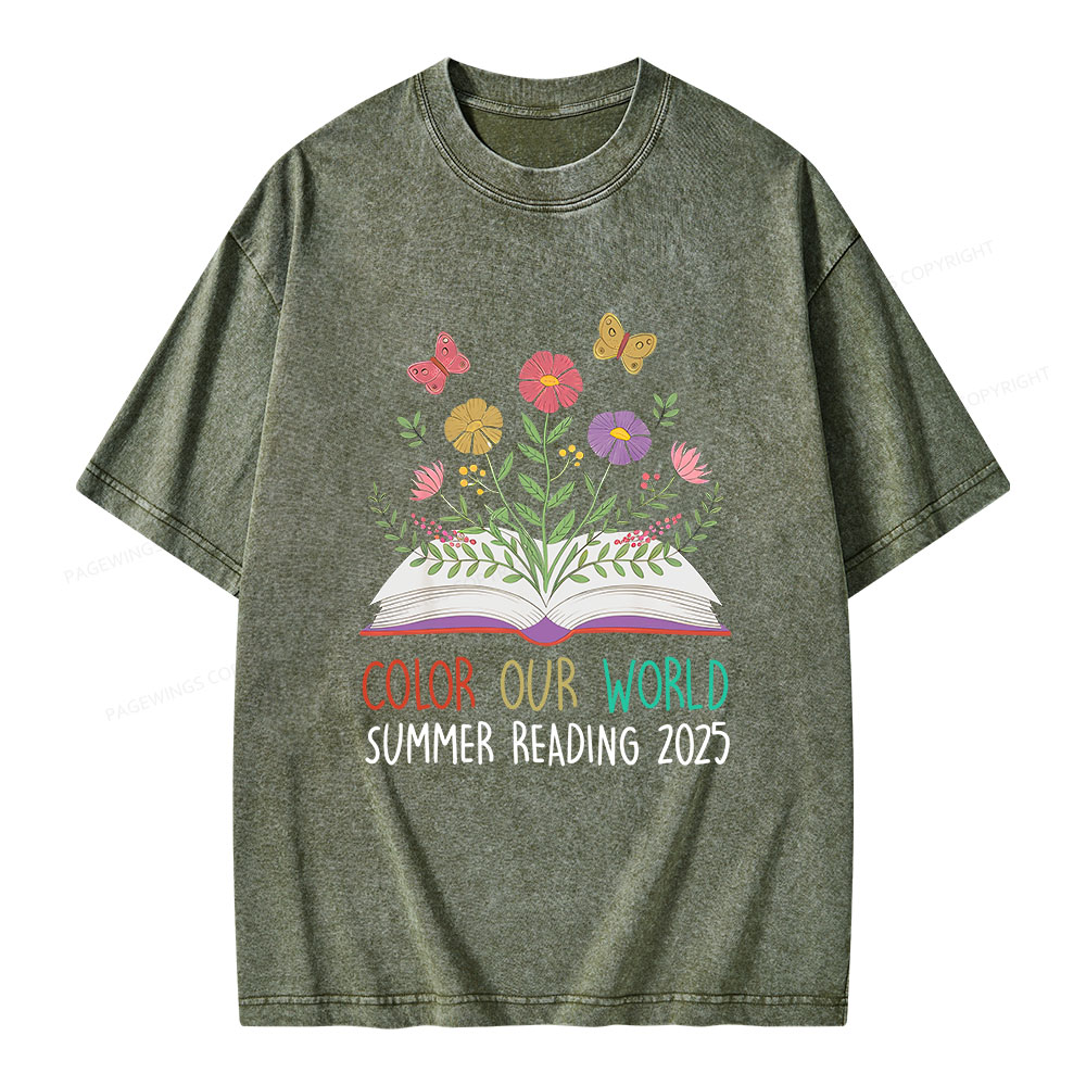 Pagewings Color Our World Summer Reading 2025 Unisex Washed T-shirt