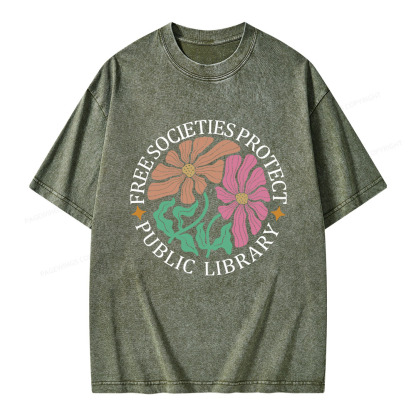 Pagewings Free Societies Protect Public Library Unisex Washed T-shirt